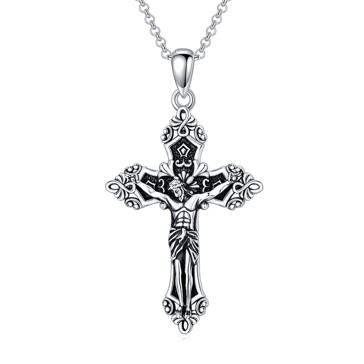 ROMANTICWORK 925 Sterling Silber Kreuz Halskette – Jesus Amulett, 18+2 Zoll, Für Herren & Damen